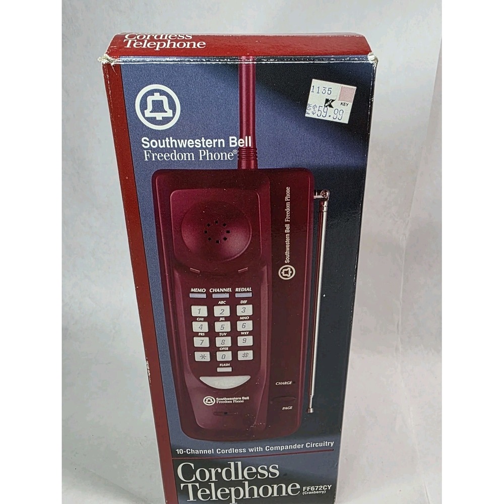 Vtg Cordless Landline FF672 Southwestern Bell Freedom Phone  Cranberry‎ Untested